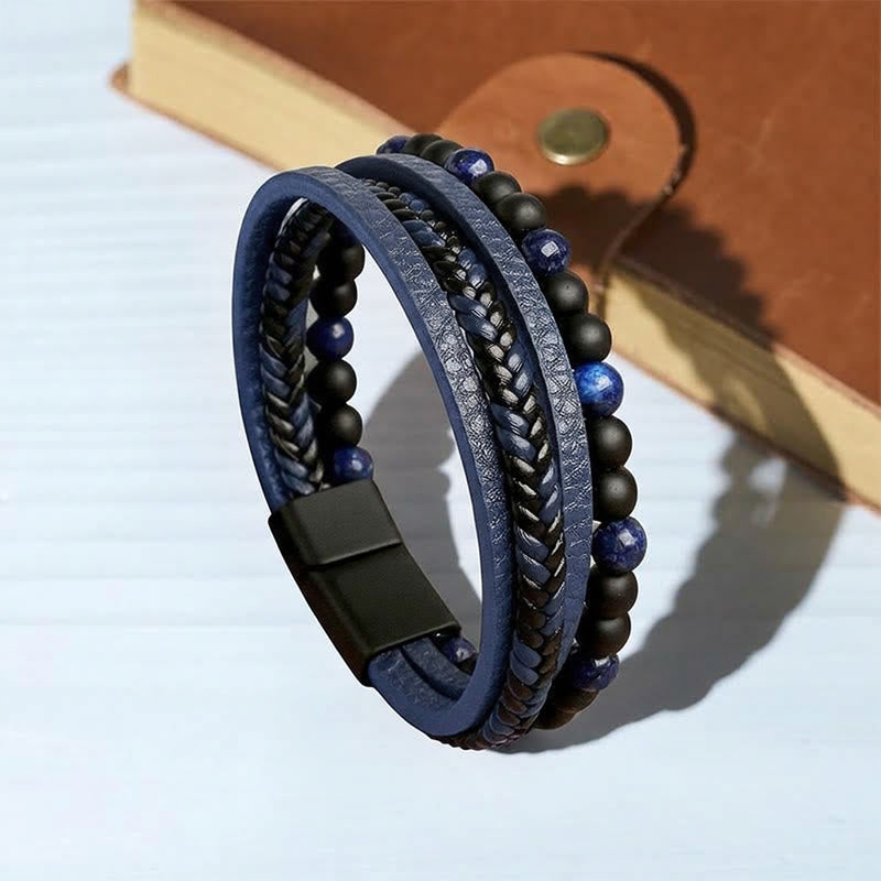 Bracciale da uomo vintage western in pelle mista e pietra lavica a più strati - Stile n. 2 - 9,06" / 23 cm - image 4
