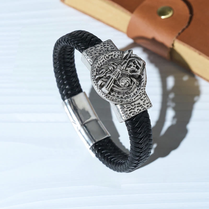 Bracciale da uomo vintage western in pelle intrecciata con aquila ad ali spiegate - Stile n. 1 - 9,06" / 23 cm - image 0