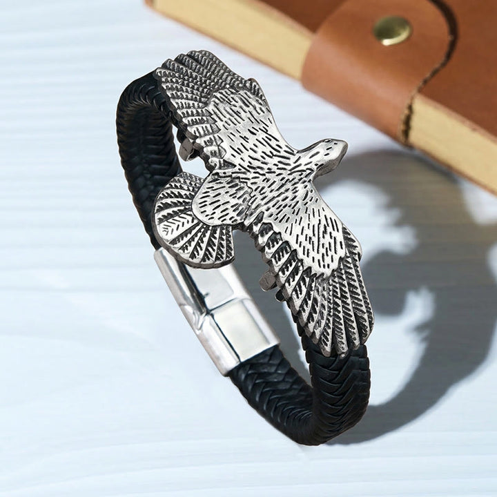 Bracciale da uomo vintage western in pelle intrecciata con aquila ad ali spiegate - Stile n. 2 - 9,06" / 23 cm - image 2