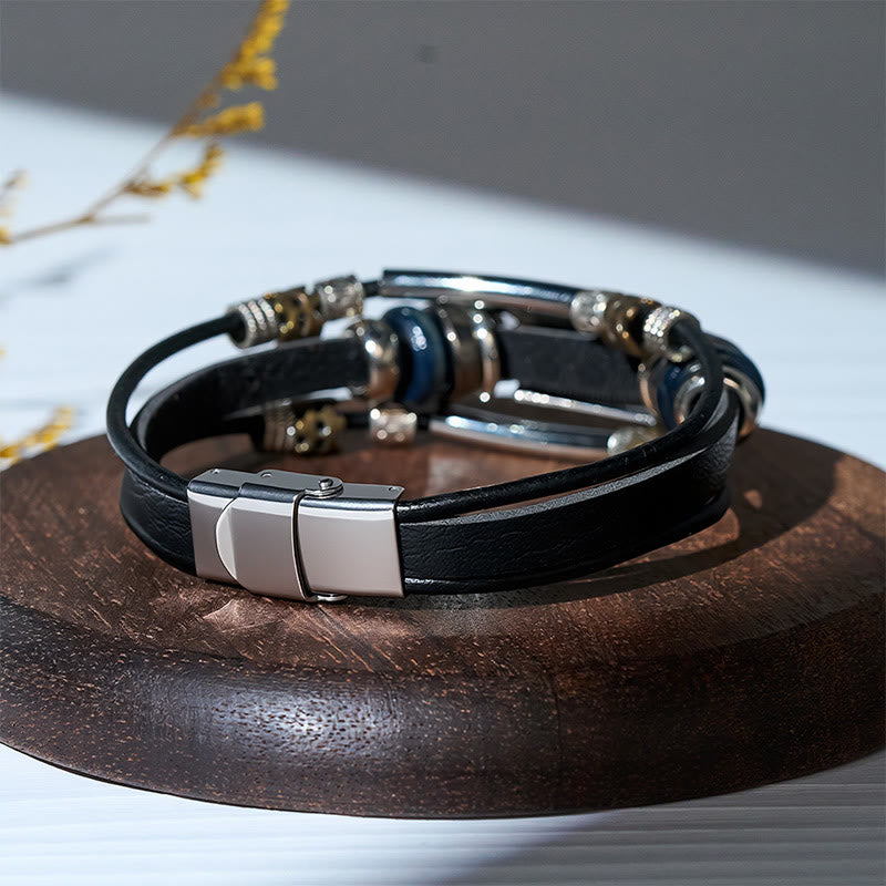 Bracciale da uomo vintage western in pelle con pietre blu e filigrana - image 4