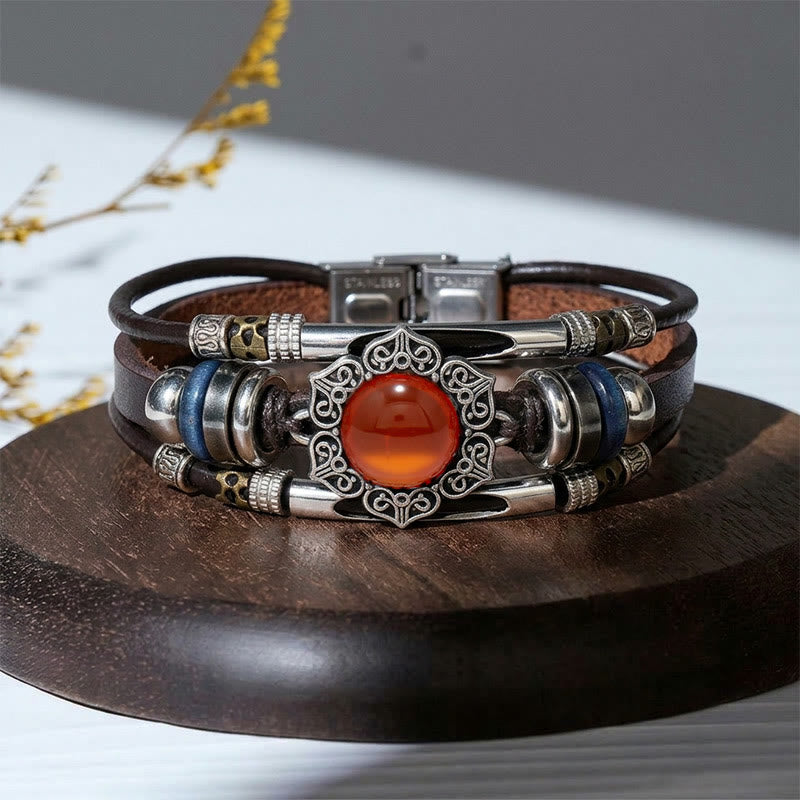 Bracciale vintage in acciaio inossidabile, pelle e pietra ovale naturale, stile sud-occidentale - Stile n. 5 - image 9