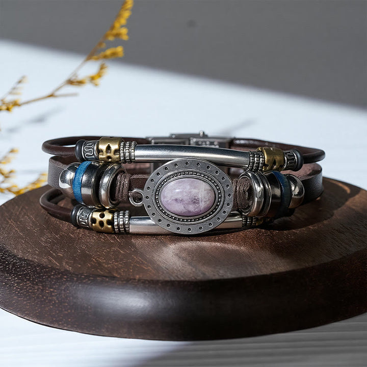 Bracciale vintage in acciaio inossidabile, pelle e pietra ovale naturale, stile sud-occidentale - Stile n. 2 - image 6
