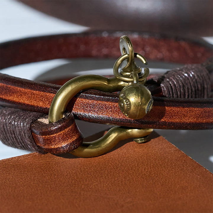 Bracciale da uomo vintage in pelle a due giri con chiusura a ferro di cavallo - image 8
