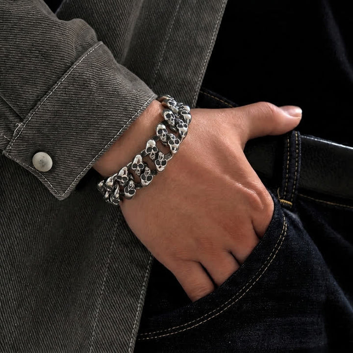 Bracciale da uomo Hip Hop Skull Legion con catena cubana - image 1