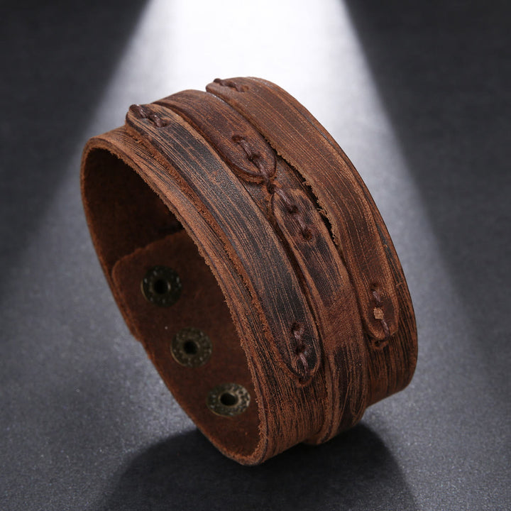 Bracciale rigido vintage in pelle con nodo largo - Marrone - image 0