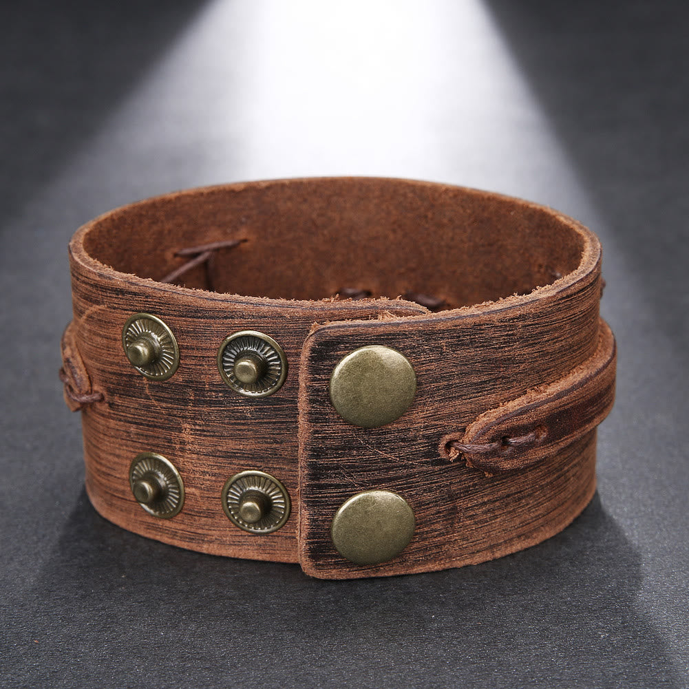 Bracciale rigido vintage in pelle con nodo largo - image 2