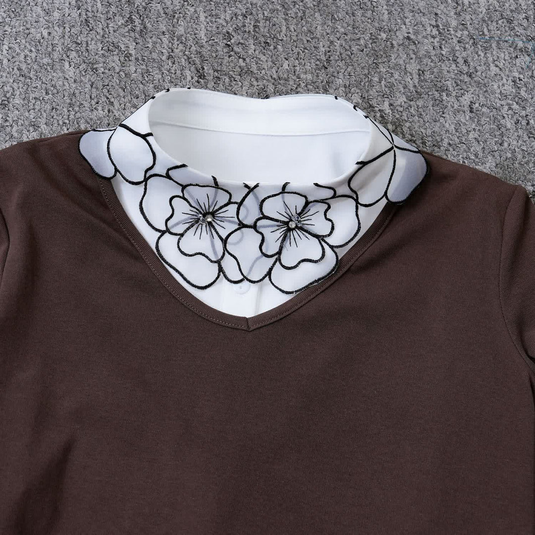 Collo finto rimovibile in organza con ricami floreali Bloom - image 5