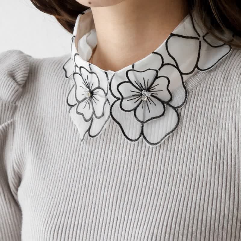 Collo finto rimovibile in organza con ricami floreali Bloom - image 0