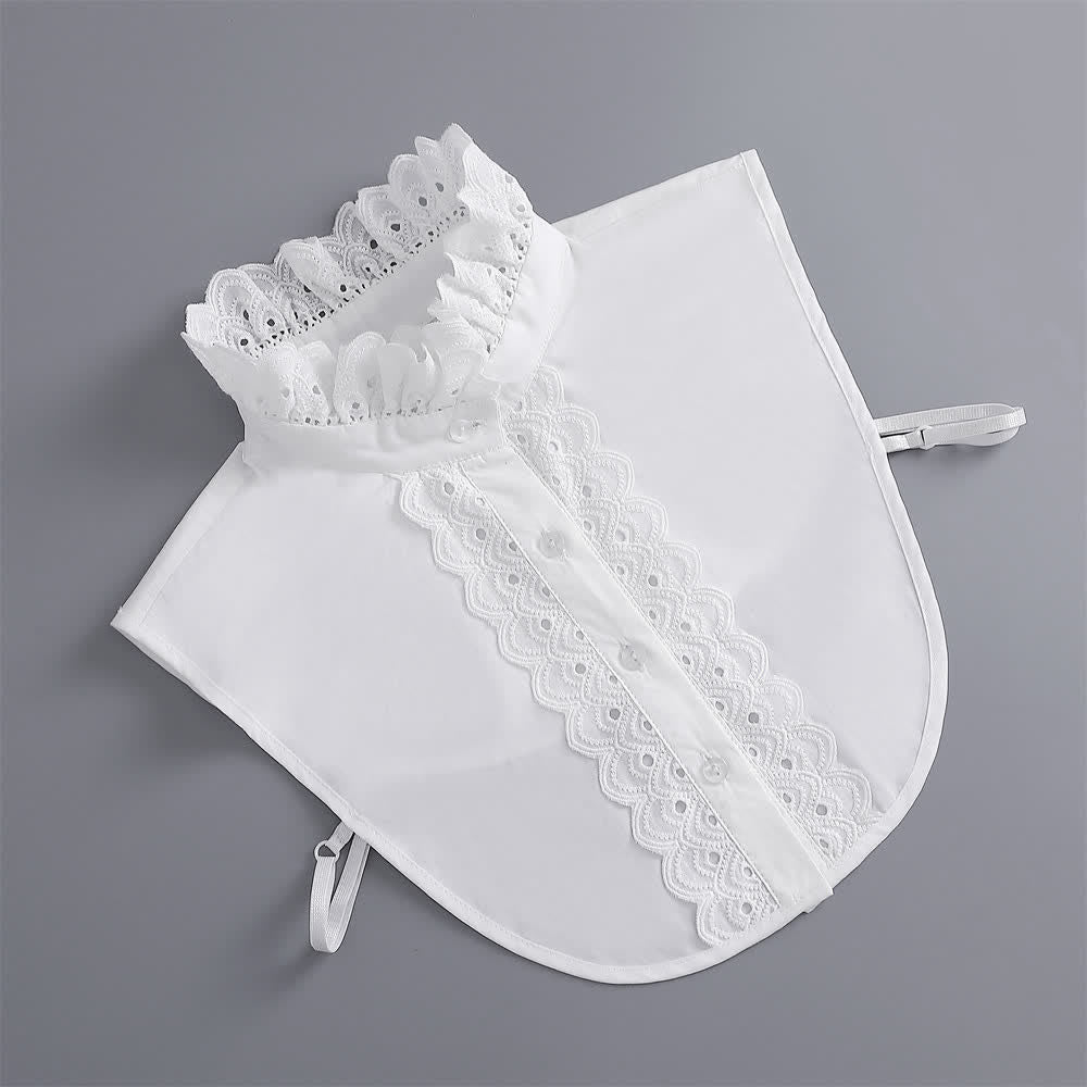 Colletto finto da donna bianco con volant e pizzo traforato. - image 5