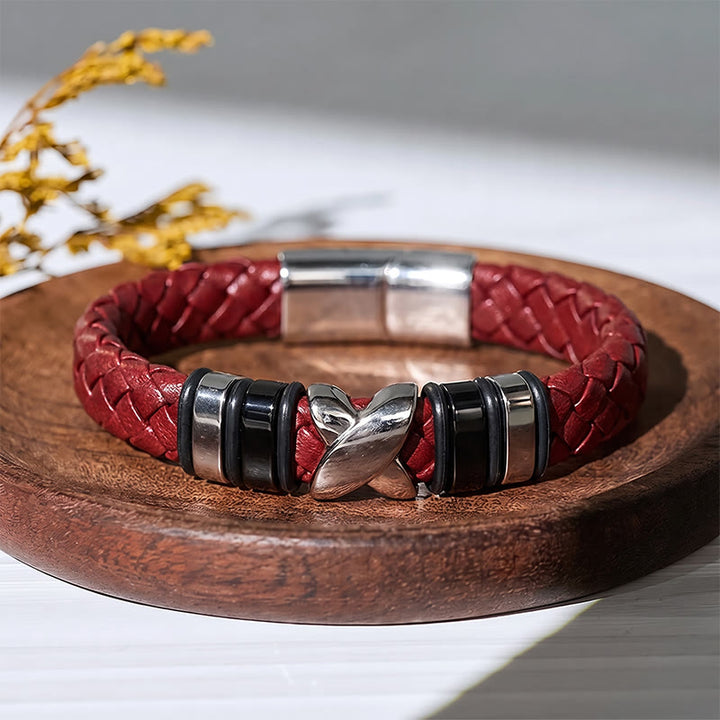 Bracciale vintage in pelle con perline in lega, stile multi-stile. - Modello n. 1 - Rosso/Nero - 7,87-8,86 pollici / 200-225 mm - image 13