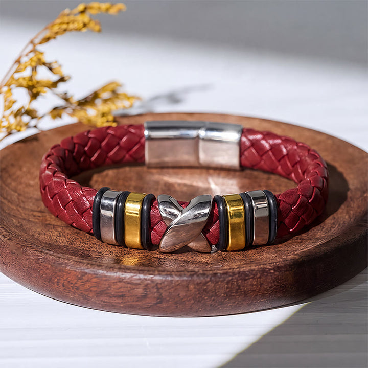 Bracciale vintage in pelle con perline in lega, stile multi-stile. - Modello n. 1 - Rosso/Oro - 7,87-8,86 pollici / 200-225 mm - image 11