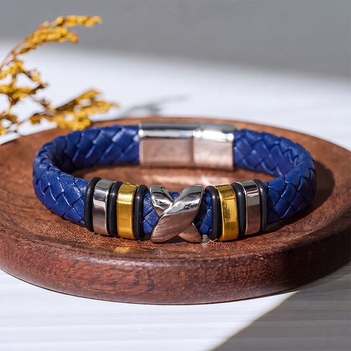Bracciale vintage in pelle con perline in lega, stile multi-stile. - Modello n. 1 - Blu/Oro - 7,87-8,86 pollici / 200-225 mm - image 15