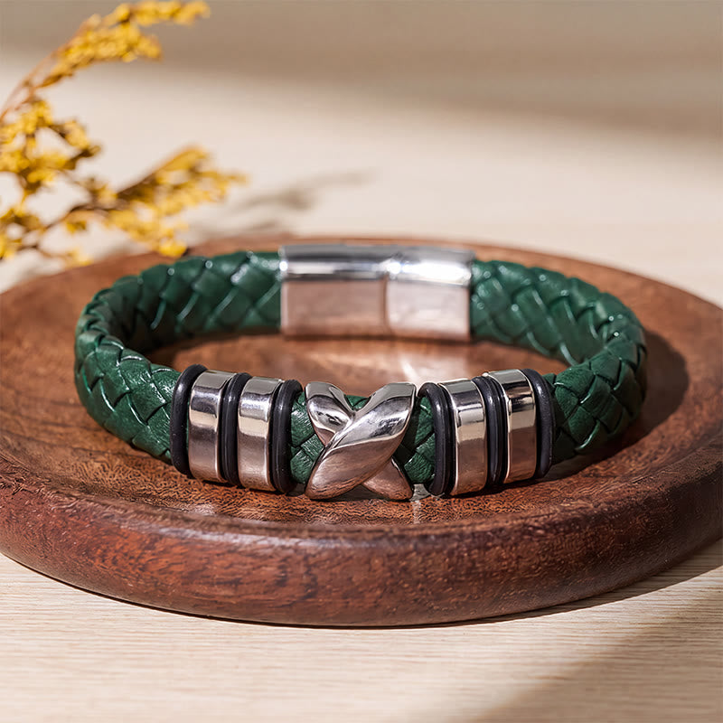 Bracciale vintage in pelle con perline in lega, stile multi-stile. - Modello n. 1 - Verde/Nero - 7,87-8,86 pollici / 200-225 mm - image 16