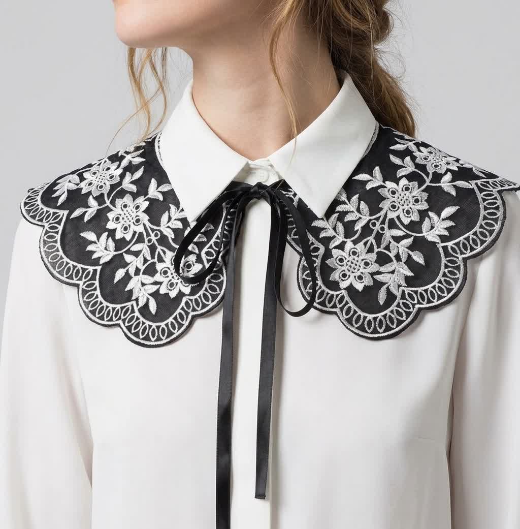 Mantella/scialle vintage da donna con ricami floreali e colletto finto. - image 0