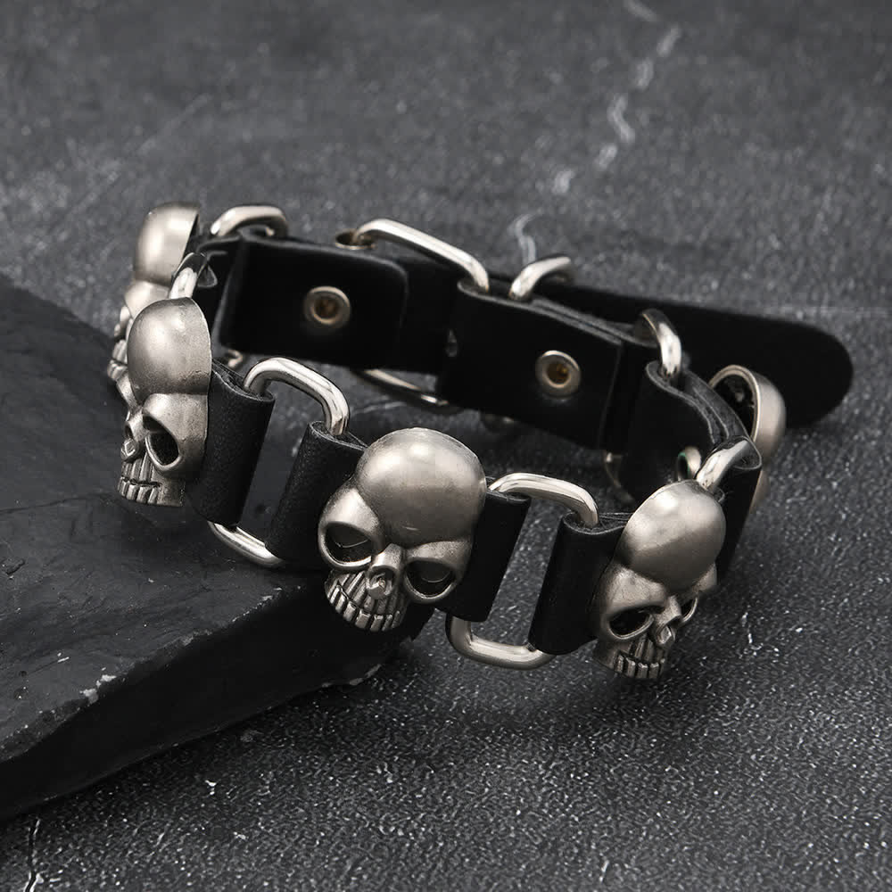 Bracciale in pelle sintetica PU con borchie, stile gotico punk heavy metal - Cranio - image 6
