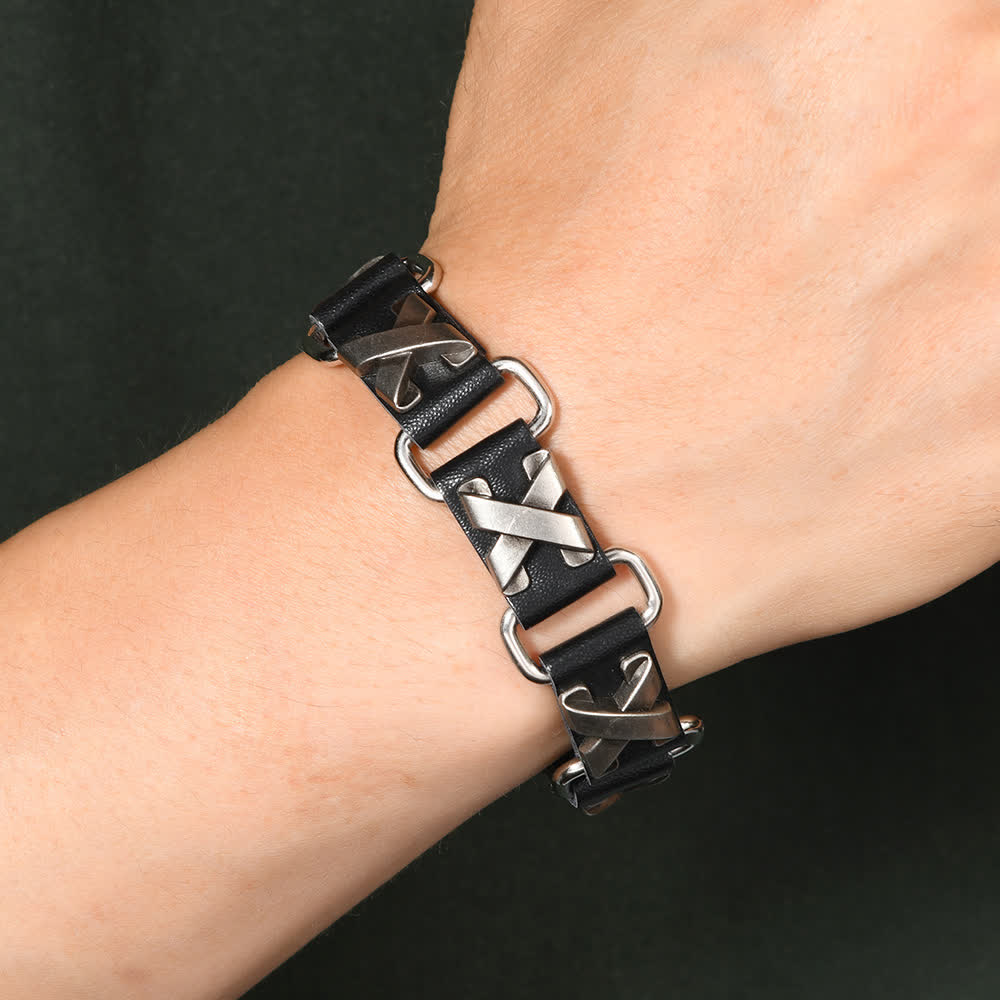 Bracciale in pelle sintetica PU con borchie, stile gotico punk heavy metal - image 1