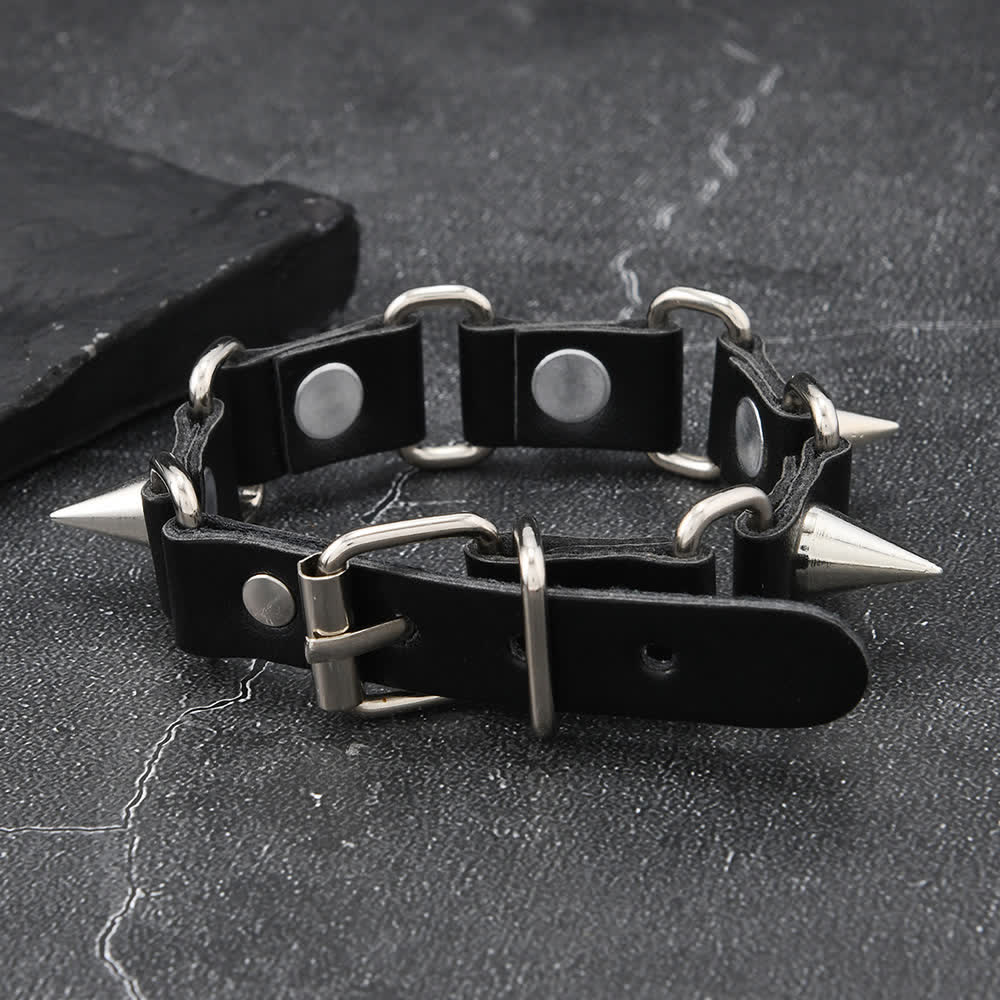 Bracciale in pelle sintetica PU con borchie, stile gotico punk heavy metal - image 5