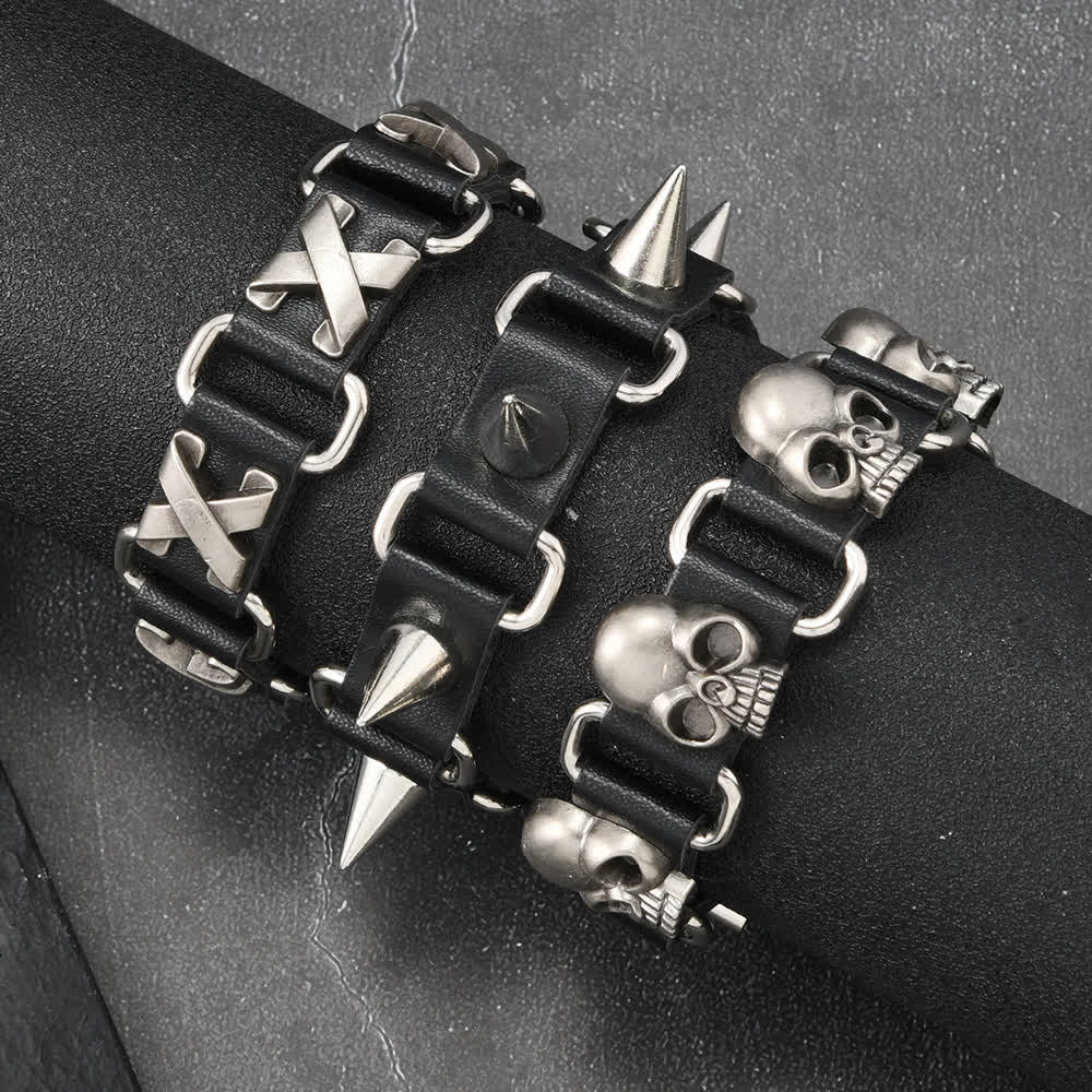 Bracciale in pelle sintetica PU con borchie, stile gotico punk heavy metal - image 0