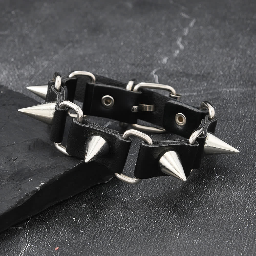 Bracciale in pelle sintetica PU con borchie, stile gotico punk heavy metal - Rivetto - image 4