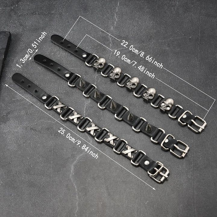 Bracciale in pelle sintetica PU con borchie, stile gotico punk heavy metal - image 3