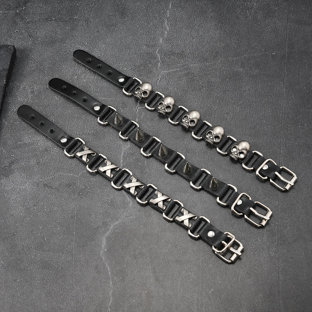 Bracciale in pelle sintetica PU con borchie, stile gotico punk heavy metal - image 7