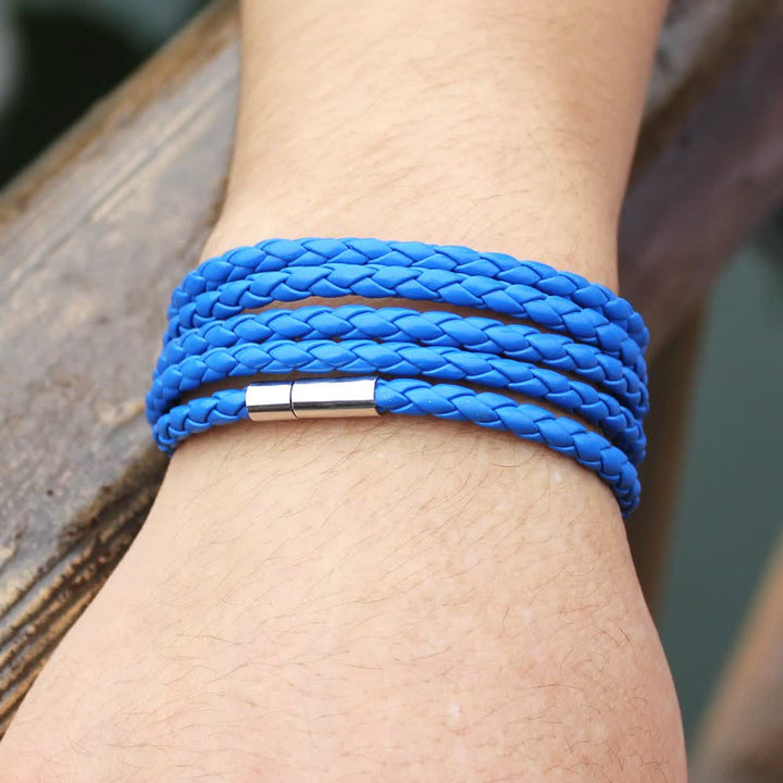 Bracciale avvolgente in pelle sintetica intrecciata con fibbia magnetica multistrato - Blu - image 18