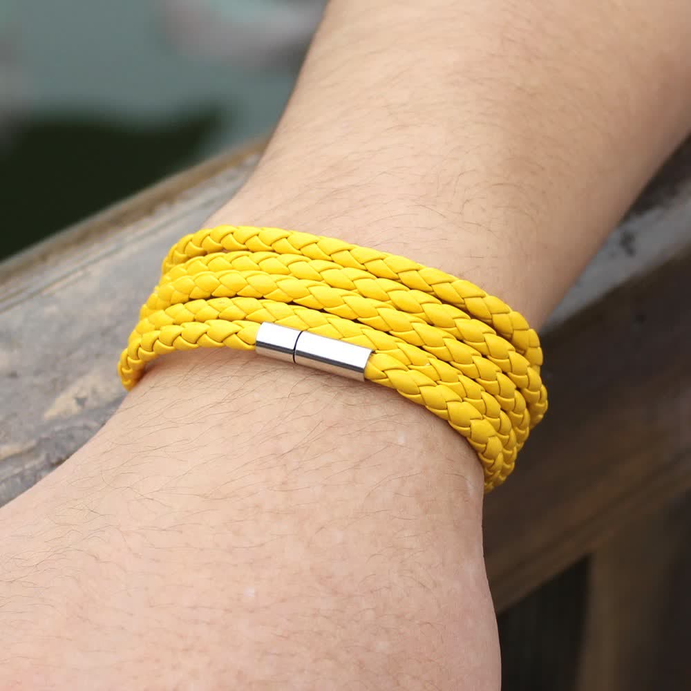 Bracciale avvolgente in pelle sintetica intrecciata con fibbia magnetica multistrato - Giallo - image 12