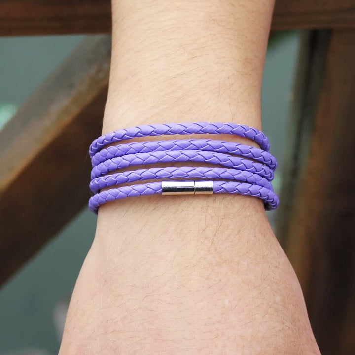 Bracciale avvolgente in pelle sintetica intrecciata con fibbia magnetica multistrato - Viola - image 14