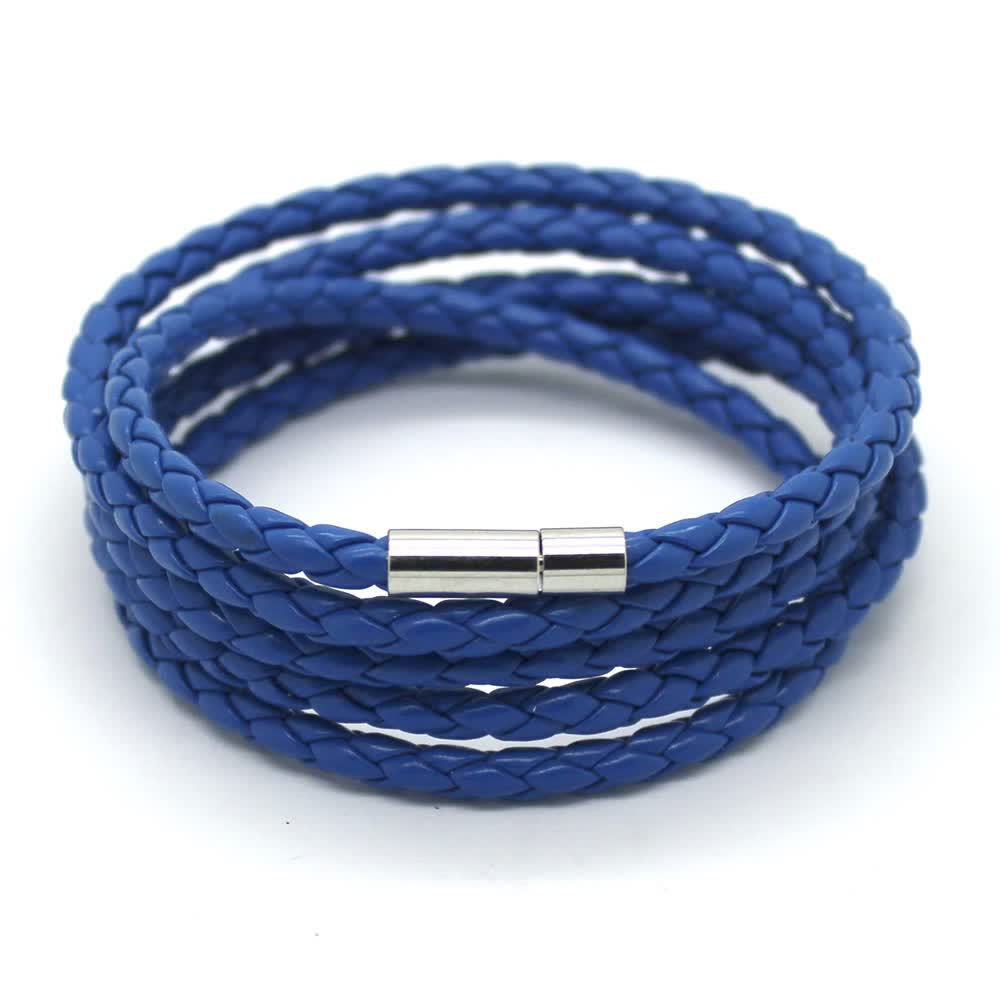 Bracciale avvolgente in pelle sintetica intrecciata con fibbia magnetica multistrato - image 19