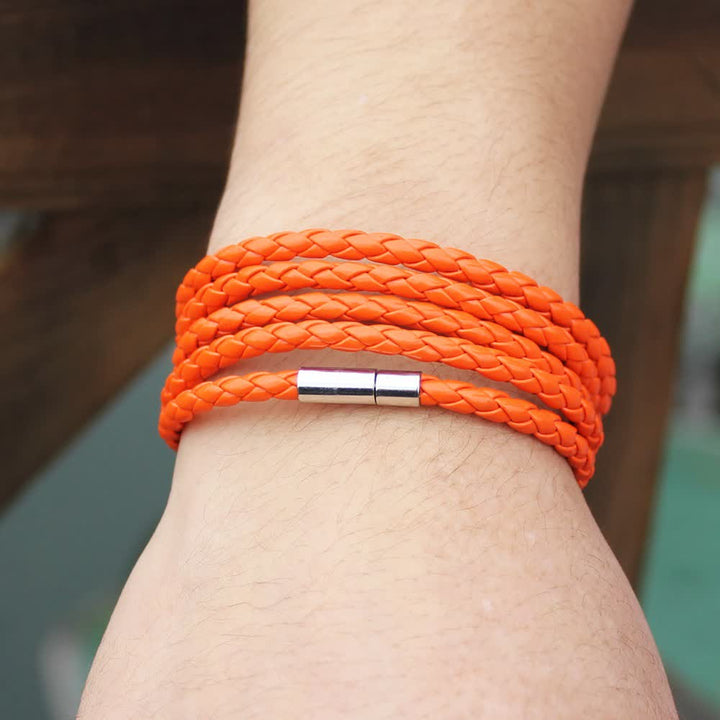 Bracciale avvolgente in pelle sintetica intrecciata con fibbia magnetica multistrato - Arancia - image 16