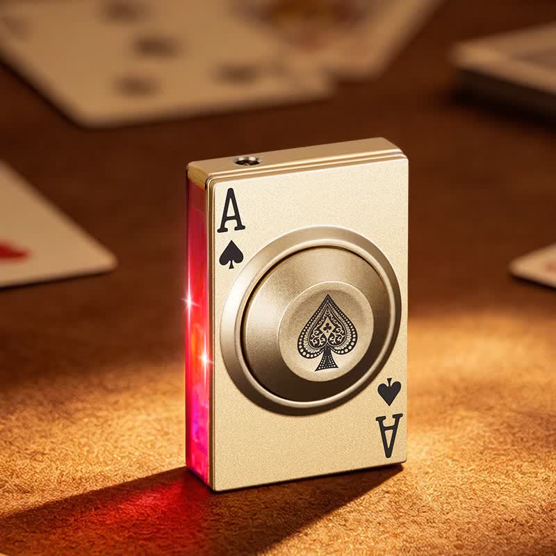 Accendino a butano antistress con asso reale girevole e luce LED - Oro - image 2
