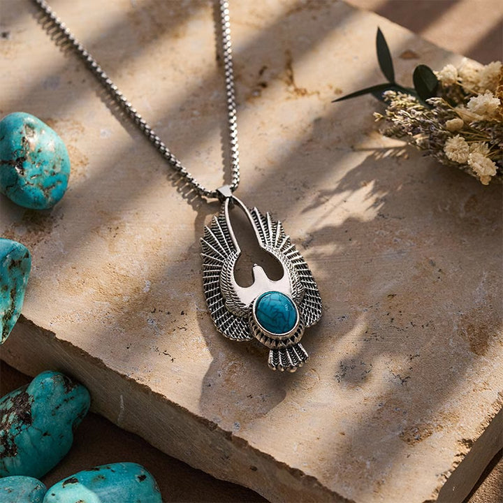 Collana punk vintage con piuma d'argento, teschio e turchese - image 3