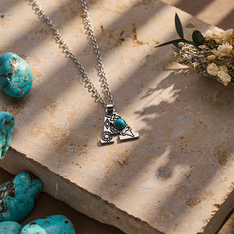 Collana vintage con ciondolo a forma di iniziale turchese - image 3