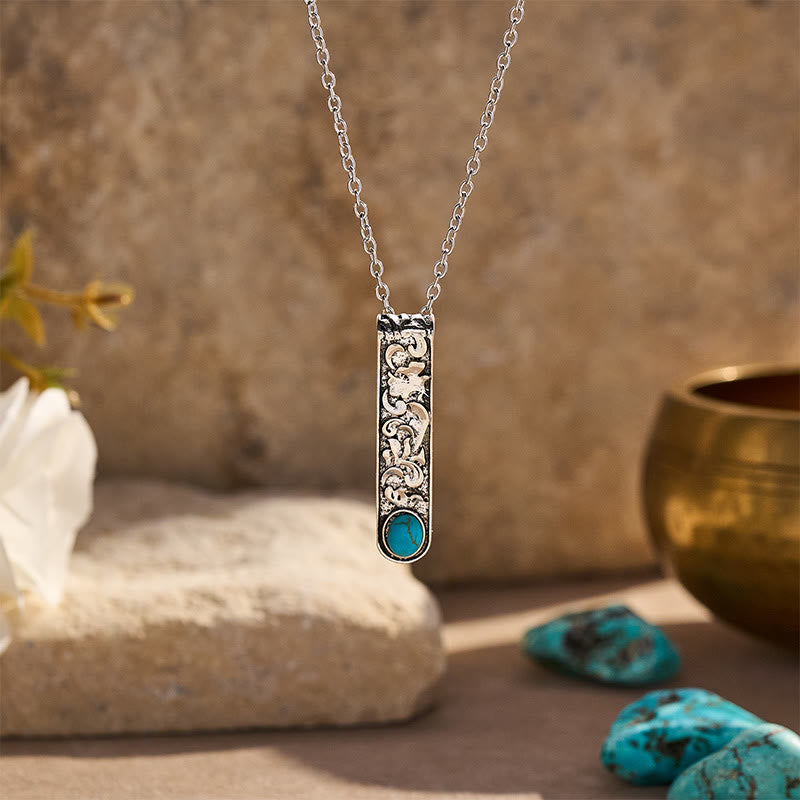 Collana vintage con barretta turchese incisa - Blu - image 0