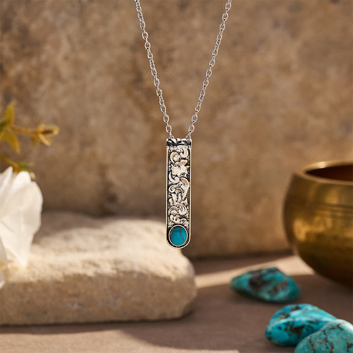 Collana vintage con barretta turchese incisa - Blu - image 0