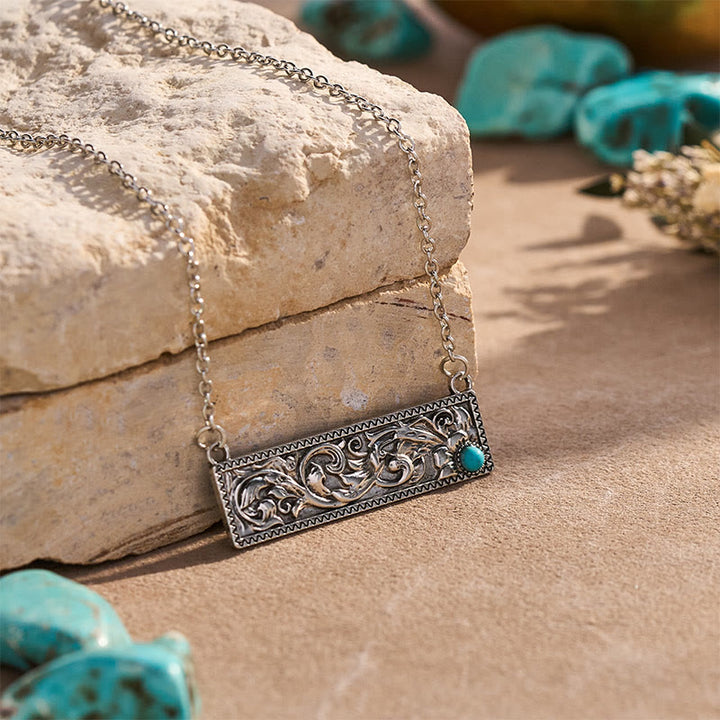 Collana rettangolare turchese incisa in stile bohémien vintage - image 3