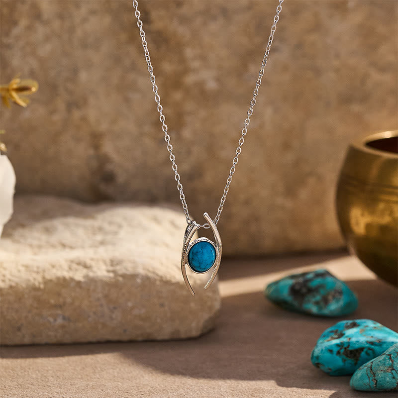 Collana con pendente ovale curvo turchese in stile bohémien vintage - Argento - image 0