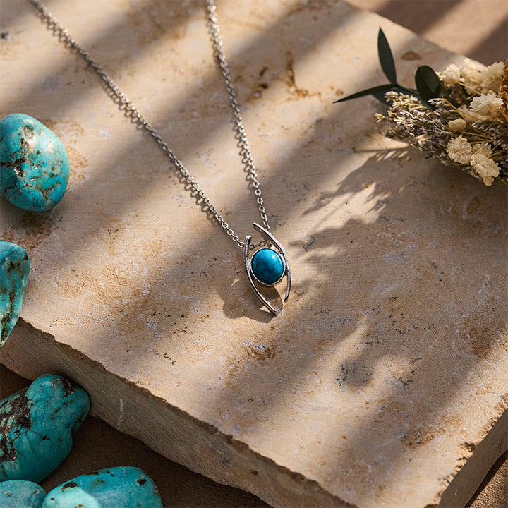 Collana con pendente ovale curvo turchese in stile bohémien vintage - image 4