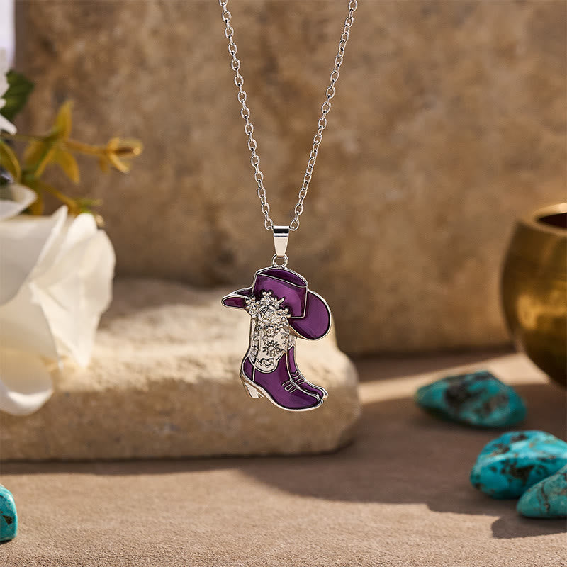 Collana con ciondolo a forma di stivale da cowboy viola da donna in stile western - Viola - image 0