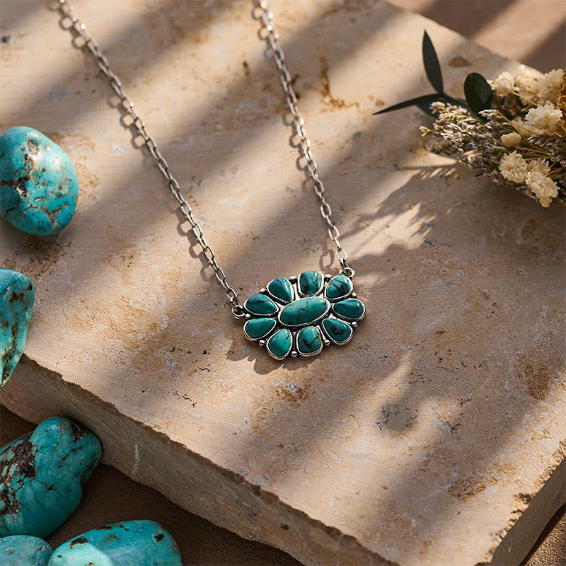 Collana da donna vintage boho con fiore turchese - image 4