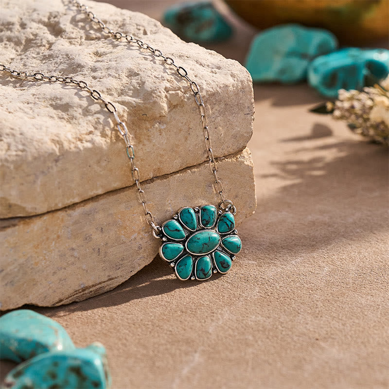 Collana da donna vintage boho con fiore turchese - image 3