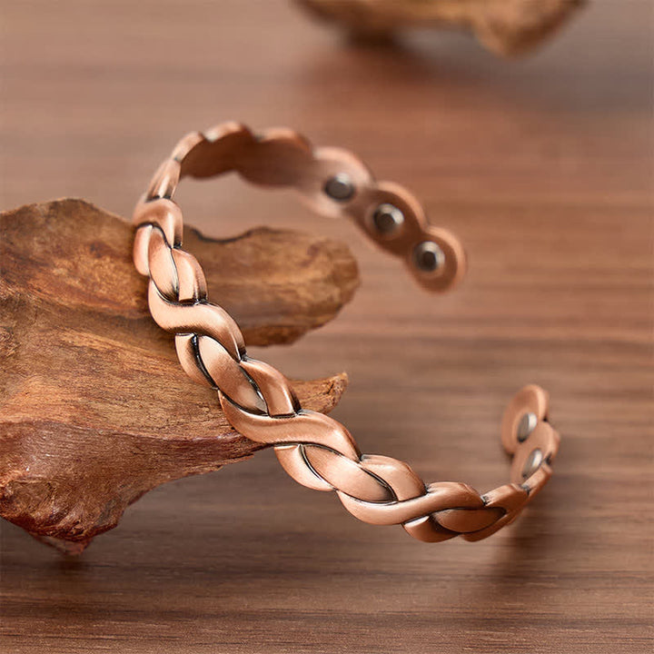 Set di bracciale e anello magnetico intrecciati in rame puro - Braccialetto - image 3