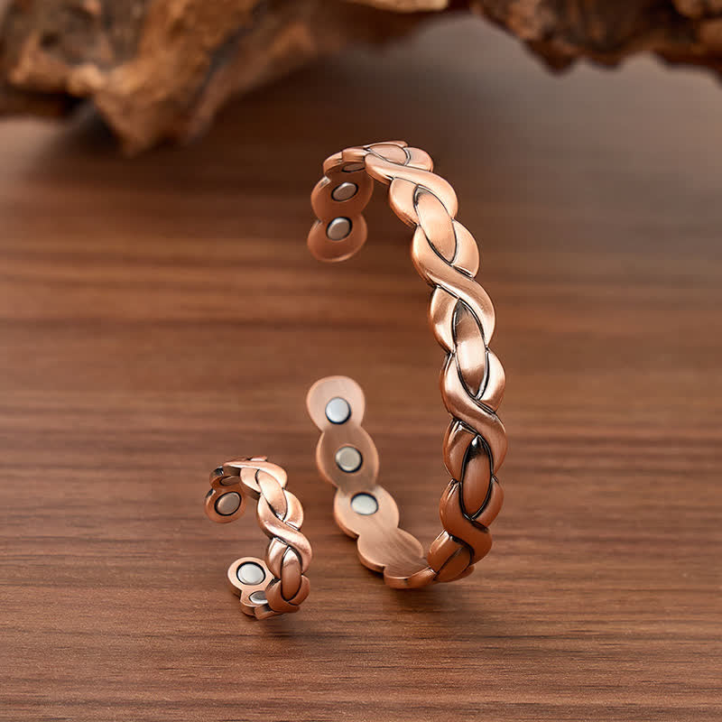 Set di bracciale e anello magnetico intrecciati in rame puro - Bracciale + Anello - image 0