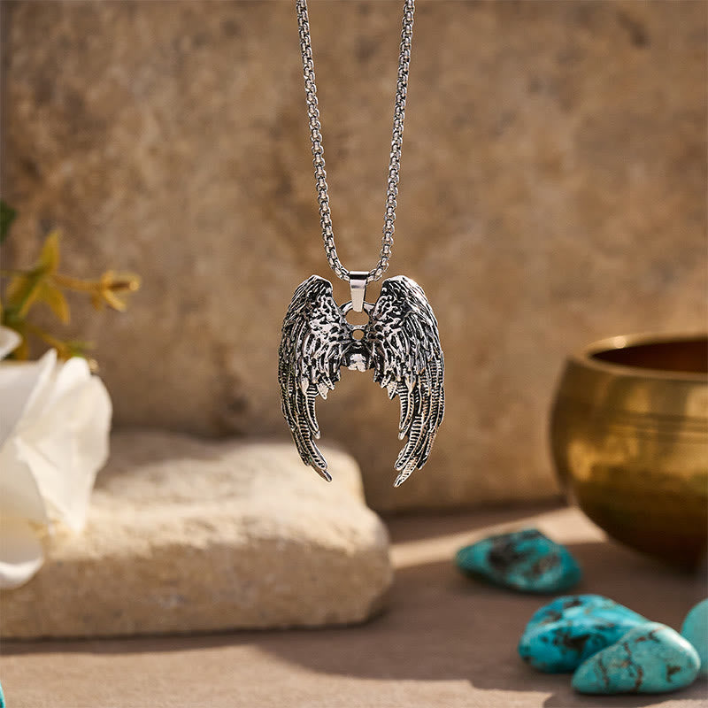 Collana vintage punk con ciondolo a forma di ali d'angelo e piuma - Argento - image 0