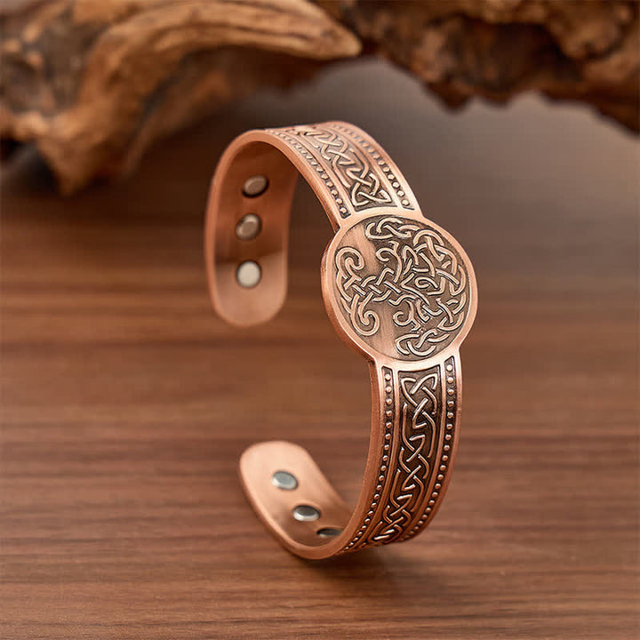 Bracciale rigido regolabile con magneti in rame e nodi celtici e albero della vita - Stile n. 1 - image 0