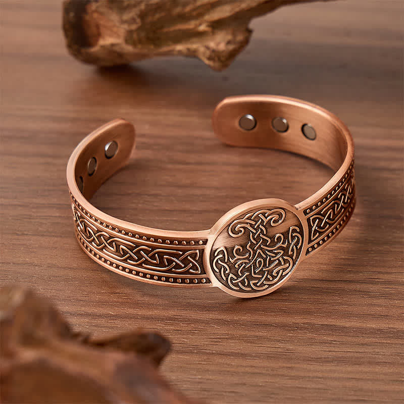 Bracciale rigido regolabile con magneti in rame e nodi celtici e albero della vita - image 3