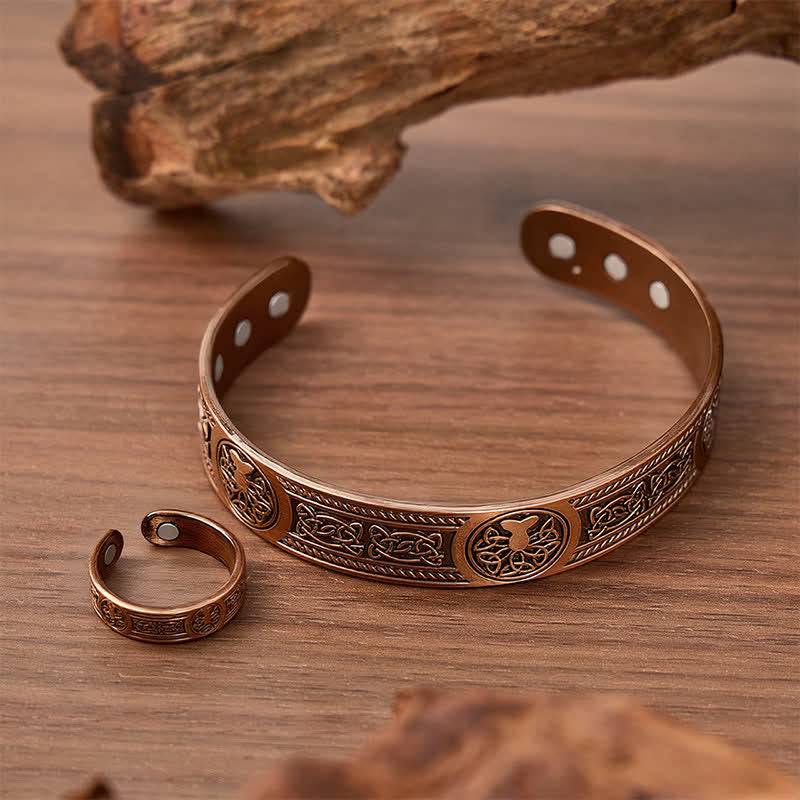 Set composto da bracciale e anello magnetici con intaglio dell'Albero della Vita in stile occidentale. - image 2