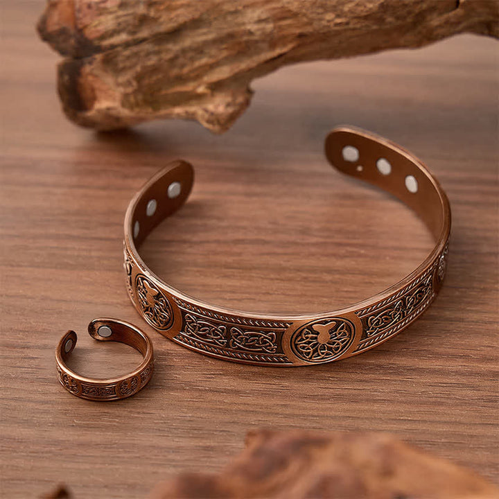 Set composto da bracciale e anello magnetici con intaglio dell'Albero della Vita in stile occidentale. - image 2