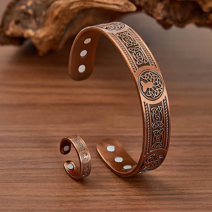 Set composto da bracciale e anello magnetici con intaglio dell'Albero della Vita in stile occidentale. - Bracciale + Anello - image 0