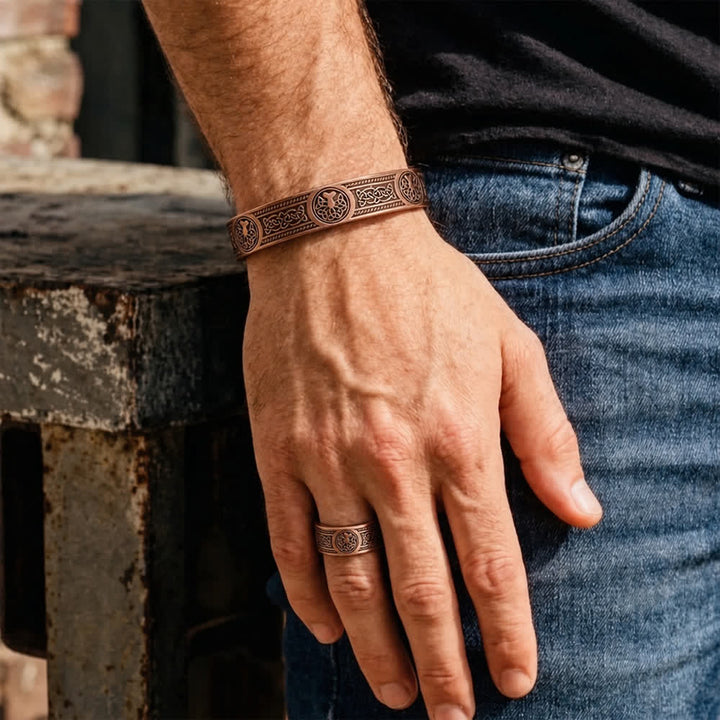 Set composto da bracciale e anello magnetici con intaglio dell'Albero della Vita in stile occidentale. - image 1